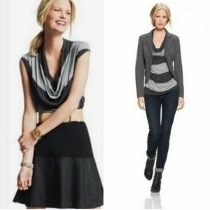 CAbi Wide Striped Black and Grey Cowl Neck Tee- size S